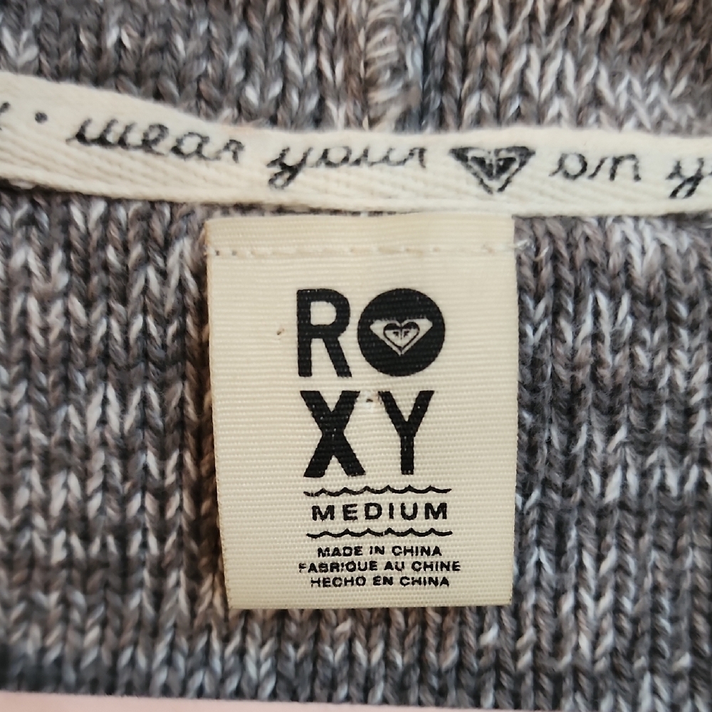 Roxy Gray Marled Knit Hoodie with Drawstring Trim - Picture 2 of 6
